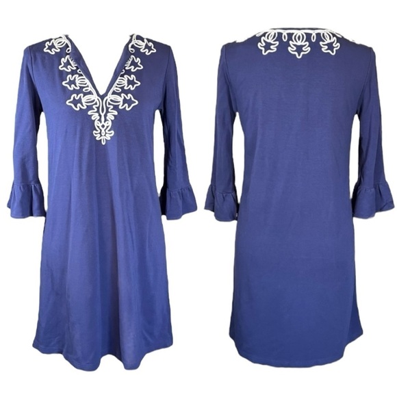 Tori Richards Periwinkle Blue Embroidered Shift Dress sz S - Picture 10 of 11